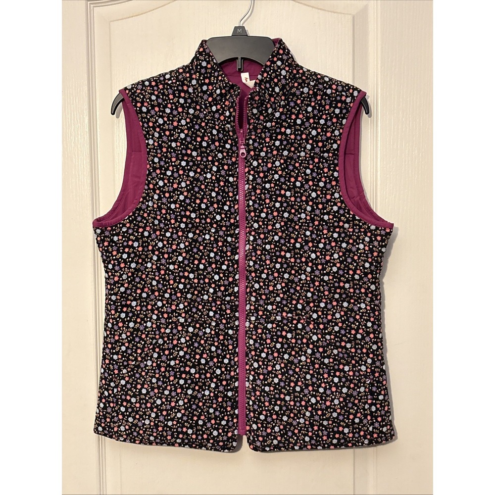 Hanna Anderson Reversible Fall Winter Vest Floral Purple Pockets Size Small